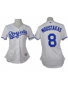 Royals #8 Mike Moustakas White Home Women's Stitched MLB Jersey