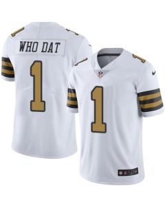Saints #1 Who Dat White Men's Stitched NFL Limited Rush Jersey