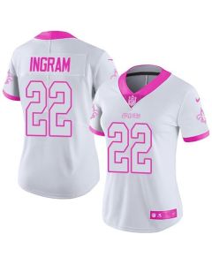 Saints #22 Mark Ingram White/Pink Women's Stitched NFL Limited Rush Fashion Jersey