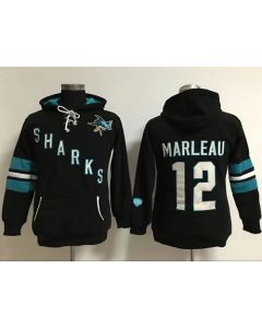 San Jose Sharks #12 Patrick Marleaui Black Women's Old Time Heidi Hoodie NHL Hoodie