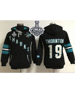 San Jose Sharks #19 Joe Thornton Black 2016 Stanley Cup Final Patch Women's Old Time Heidi Hoodie NHL Hoodie