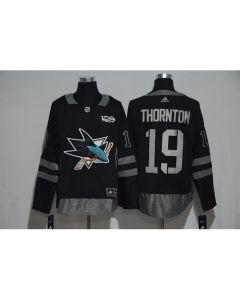 San Jose Sharks #19 Joe Thornton Black Men's 1917-2017 100th Anniversary Stitched NHL Jersey