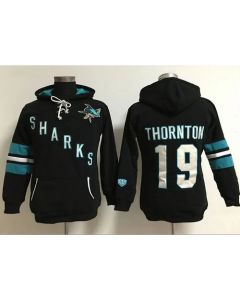 San Jose Sharks #19 Joe Thornton Black Women's Old Time Heidi Hoodie NHL Hoodie