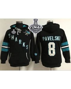 San Jose Sharks #8 Joe Pavelski Black 2016 Stanley Cup Final Patch Women's Old Time Heidi Hoodie NHL Hoodie