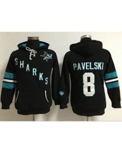 San Jose Sharks #8 Joe Pavelski Black Women's Old Time Heidi Hoodie NHL Hoodie