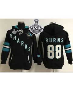 San Jose Sharks #88 Brent Burns Black 2016 Stanley Cup Final Patch Women's Old Time Heidi Hoodie NHL Hoodie
