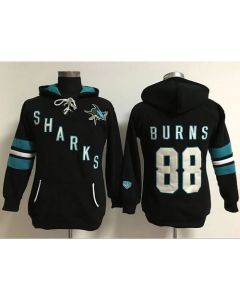San Jose Sharks #88 Brent Burns Black Women's Old Time Heidi Hoodie NHL Hoodie