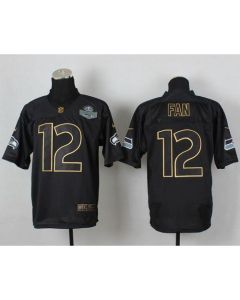 Seahawks #12 Fan Black Gold No. Fashion Men's Stitched NFL Elite Jersey