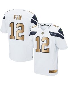 Seahawks #12 Fan White Men's Stitched NFL Elite Gold Jersey