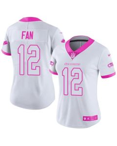 Seahawks #12 Fan White/Pink Women's Stitched NFL Limited Rush Fashion Jersey