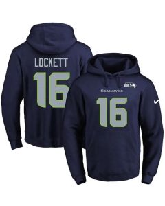 Seahawks #16 Tyler Lockett Navy Blue Name & Number Pullover NFL Hoodie