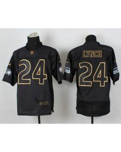 Seahawks #24 Marshawn Lynch Black Gold No. Fashion Men's Stitched NFL Elite Jersey