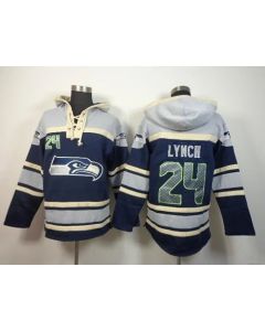 Seahawks #24 Marshawn Lynch Navy Blue Sawyer Hoodie Sweatshirt NFL Hoodie