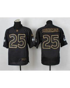 Seahawks #25 Richard Sherman Black Gold No. Fashion Men's Stitched NFL Elite Jersey