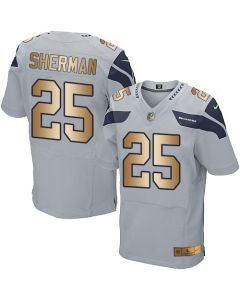 Seahawks #25 Richard Sherman Grey Alternate Men's Stitched NFL Elite Gold Jersey