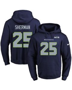 Seahawks #25 Richard Sherman Navy Blue Name & Number Pullover NFL Hoodie