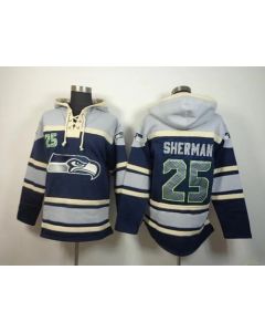 Seahawks #25 Richard Sherman Navy Blue Sawyer Hoodie Sweatshirt NFL Hoodie