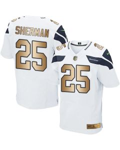 Seahawks #25 Richard Sherman White Men's Stitched NFL Elite Gold Jersey