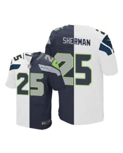 Seahawks #25 Richard Sherman White/Steel Blue Men's Stitched NFL Elite Split Jersey