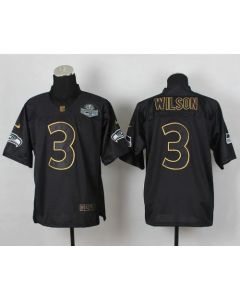 Seahawks #3 Russell Wilson Black Gold No. Fashion Men's Stitched NFL Elite Jersey