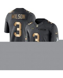 Seahawks #3 Russell Wilson Black Men's Stitched NFL Limited Gold Salute To Service Jersey
