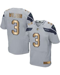 Seahawks #3 Russell Wilson Grey Alternate Men's Stitched NFL Elite Gold Jersey
