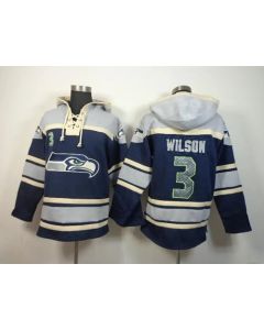 Seahawks #3 Russell Wilson Navy Blue Sawyer Hoodie Sweatshirt NFL Hoodie