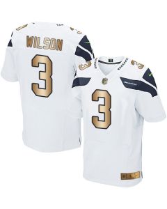 Seahawks #3 Russell Wilson White Men's Stitched NFL Elite Gold Jersey