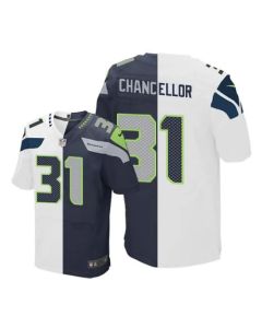Seahawks #31 Kam Chancellor White/Steel Blue Men's Stitched NFL Elite Split Jersey