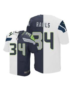 Seahawks #34 Thomas Rawls White/Steel Blue Men's Stitched NFL Elite Split Jersey