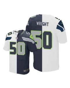Seahawks #50 K.J. Wright White/Steel Blue Men's Stitched NFL Elite Split Jersey