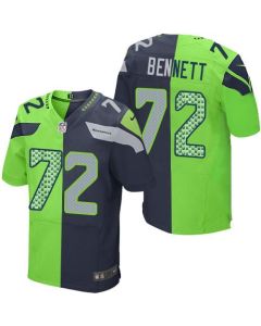 Seahawks #72 Michael Bennett Steel Blue/Green Men's Stitched NFL Elite Split Jersey