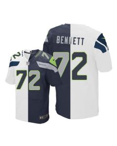 Seahawks #72 Michael Bennett White/Steel Blue Men's Stitched NFL Elite Split Jersey
