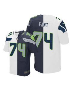 Seahawks #74 George Fant White/Steel Blue Men's Stitched NFL Elite Split Jersey