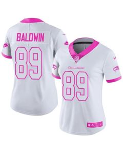 Seahawks #89 Doug Baldwin White/Pink Women's Stitched NFL Limited Rush Fashion Jersey