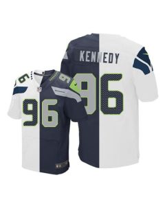 Seahawks #96 Cortez Kennedy White/Steel Blue Men's Stitched NFL Elite Split Jersey