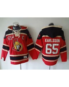 Senators #65 Erik Karlsson Red Sawyer Hooded Sweatshirt Stitched NHL Jersey