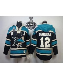 Sharks #12 Patrick Marleau Black Sawyer Hooded Sweatshirt 2016 Stanley Cup Final Patch Stitched NHL Jersey