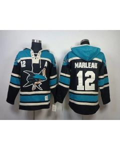 Sharks #12 Patrick Marleau Black Sawyer Hooded Sweatshirt Stitched NHL Jersey