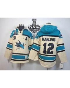 Sharks #12 Patrick Marleau Cream Sawyer Hooded Sweatshirt 2016 Stanley Cup Final Patch Stitched NHL Jersey