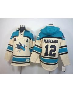 Sharks #12 Patrick Marleau Cream Sawyer Hooded Sweatshirt Stitched NHL Jersey