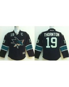 Sharks #19 Joe Thornton Black Stitched Youth NHL Jersey