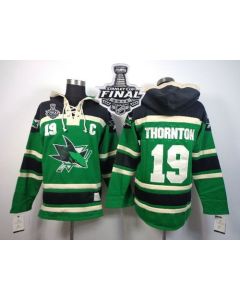 Sharks #19 Joe Thornton Green St. Patrick's Day McNary Lace Hoodie 2016 Stanley Cup Final Patch Stitched NHL Jersey