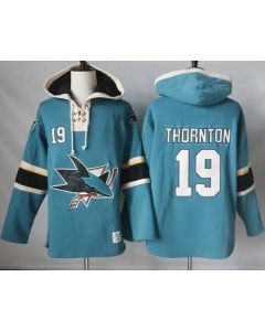 Sharks #19 Joe Thornton Teal Pullover Hoodie Stitched NHL Jersey