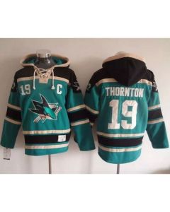 Sharks #19 Joe Thornton Teal Sawyer Hooded Sweatshirt Stitched NHL Jersey
