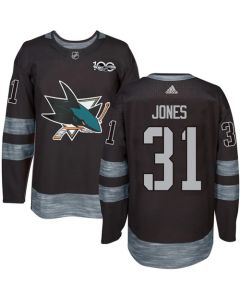 Sharks #31 Martin Jones Black 1917-2017 100th Anniversary Stitched NHL Jersey