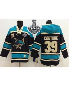 Sharks #39 Logan Couture Black Sawyer Hooded Sweatshirt 2016 Stanley Cup Final Patch Stitched NHL Jersey