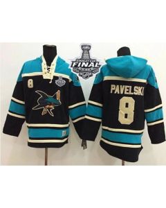 Sharks #8 Joe Pavelski Black Sawyer Hooded Sweatshirt 2016 Stanley Cup Final Patch Stitched NHL Jersey