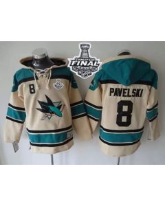 Sharks #8 Joe Pavelski Cream Sawyer Hooded Sweatshirt 2016 Stanley Cup Final Patch Stitched NHL Jersey