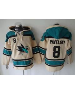 Sharks #8 Joe Pavelski Cream Sawyer Hooded Sweatshirt Stitched NHL Jersey